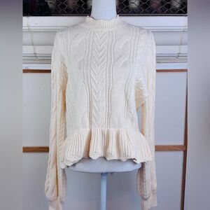 Draper James Sweater w/cable knit and peplum, Scandi to Victorian